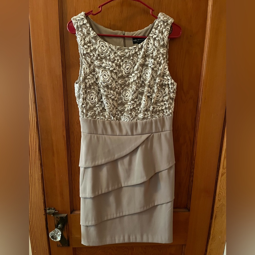 Beautiful tan and white form-fitting dress